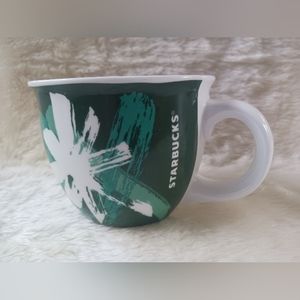 STARBUCKS Holiday Starburst City 2014 Ceramic Coffee Cup Mug 14oz Green White